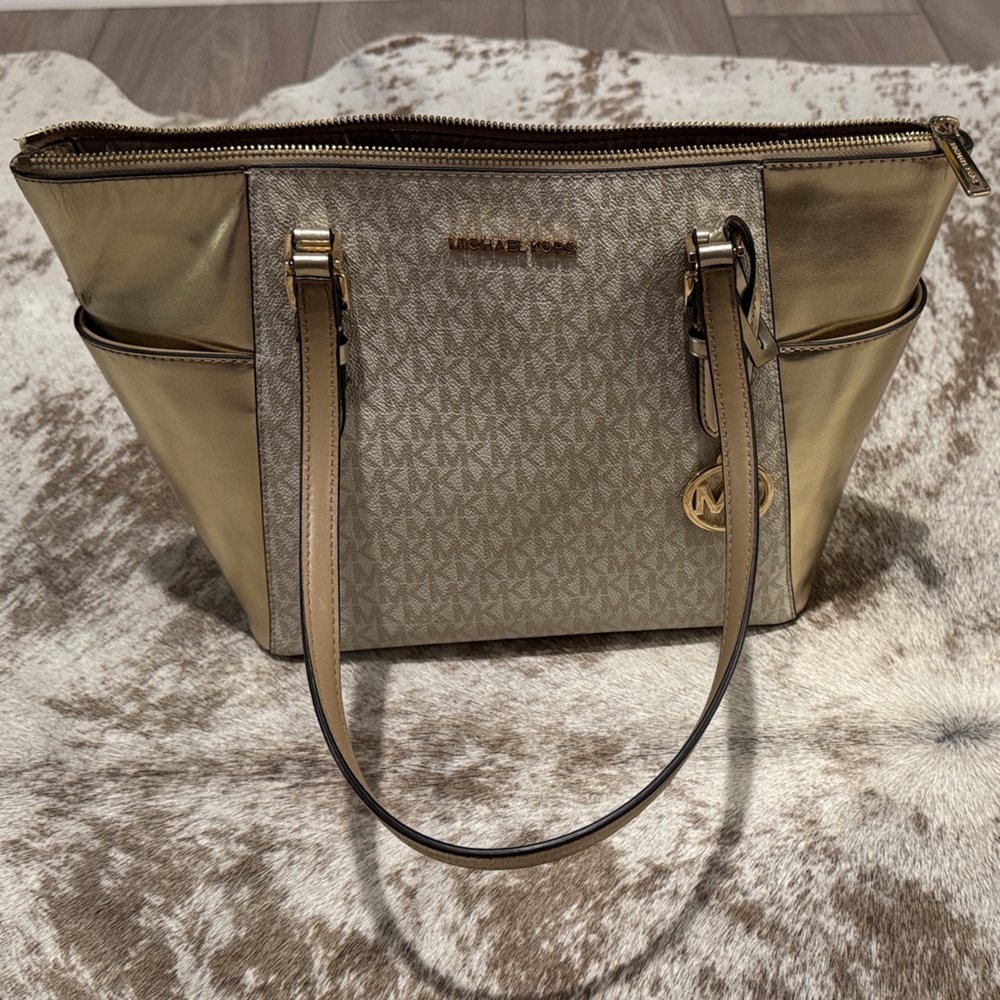 Michael Kors Gold and Tan Tote Bag